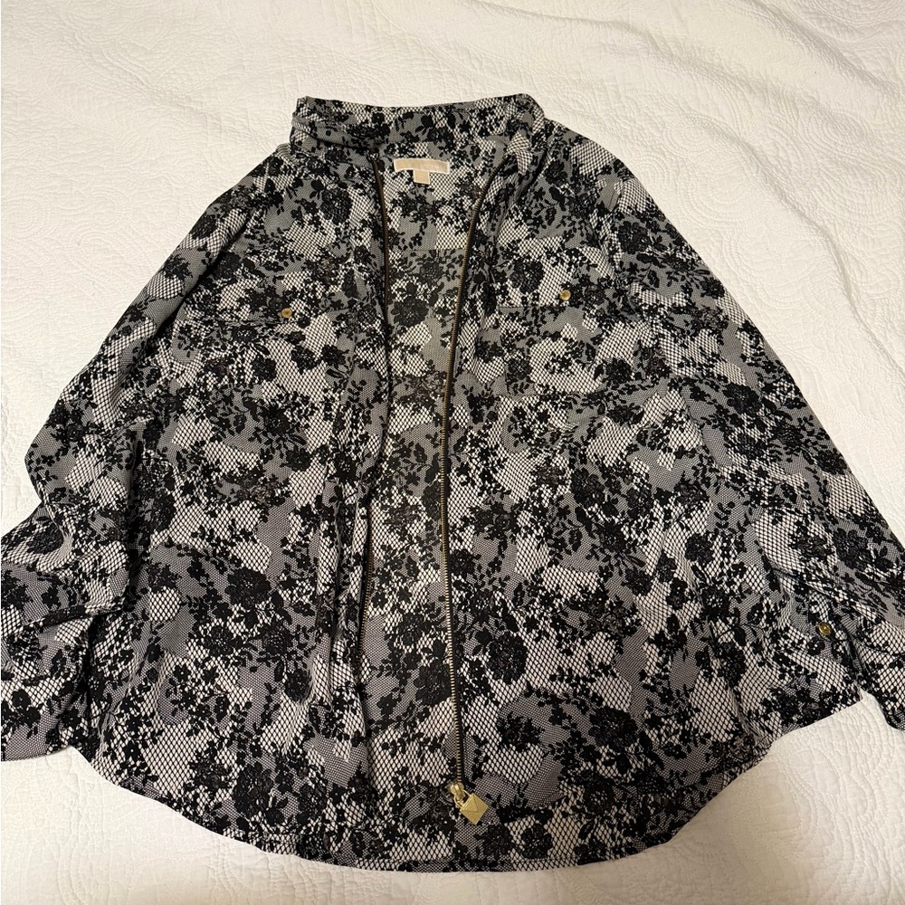 Michael Kors Black and Gray Floral Cape